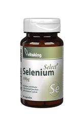 Vitaking Selenium Select supplement bottle with 90 capsules, supports immune system and antioxidant protection.